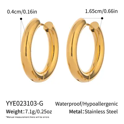 18K Gold-Plated Stainless Steel Plain Hoop Earrings - 7