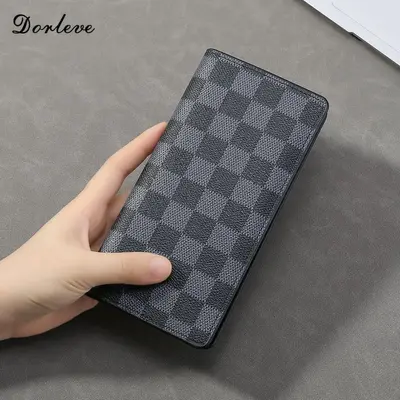 Men's Medium Wallet, Plaid Pattern, Genuine Leather, Multi-Card Slots - 1