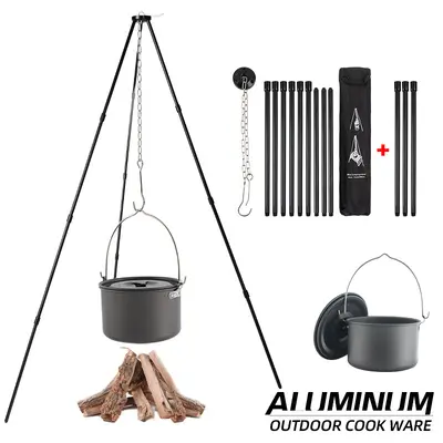 Aluminium Alloy 3-4 Section Camping Campfire Tripod with Hanging Pot Hook - 11