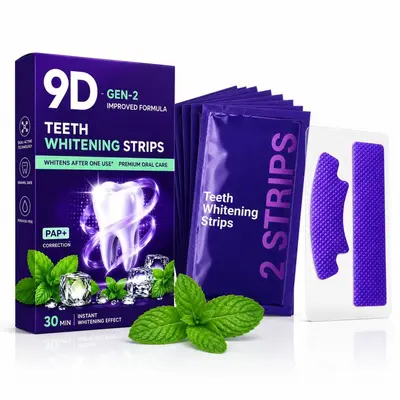 V34 Purple Teeth Whitening Strips, Stain Removal, Gum Protection - 6