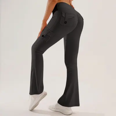 Women's Multi-Pocket Flared Cargo Yoga Pants for Outdoor Sports - 8