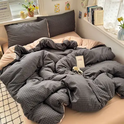 Grade A Mother and Baby Ultra-Soft Four-Piece Water-Washed Cotton Bedding Set with Fitted Sheet Duvet Cover Student Dormitory Three 4-Piece Bed Set A - 12