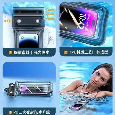 Transparent waterproof phone case with touchscreen for swimming and photography