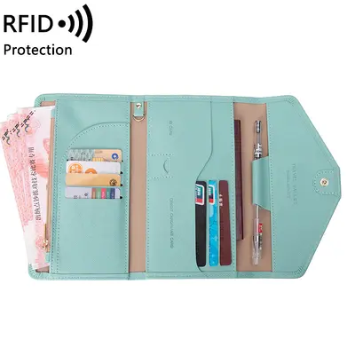 RFID pasaport cüzdanı, üç katlı, deri, seyahat için - 11