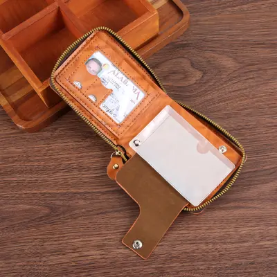 Men's Retro Dollar Pattern PU Wallet with Zipper and Coin Pocket - 5