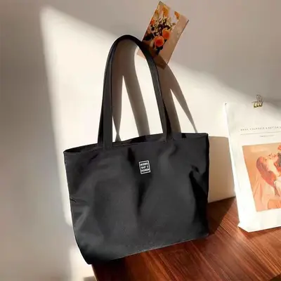 Large Canvas Tote Bag with Waterproof Nylon, Women's Shoulder Bag - 3