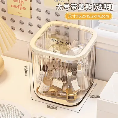 Desktop cosmetics storage box, transparent with lid - 7