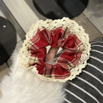 Coffee Blue Striped Lace Double-Layer Hair Tie for Women - 7