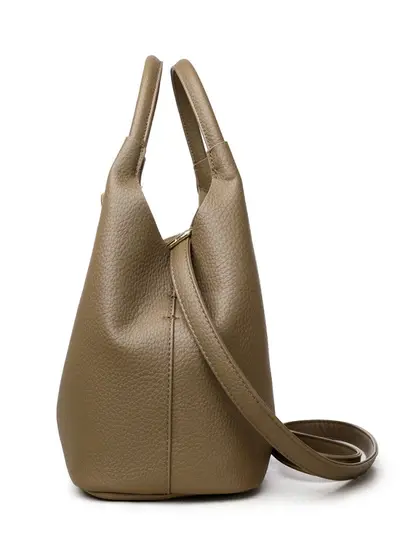 Damen-Eimertasche aus echtem Leder mit Litschi-Muster, weiches Leder - 3