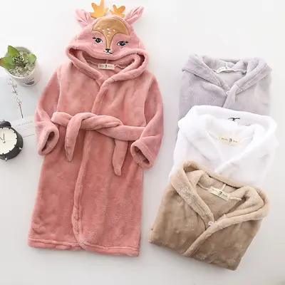 Kinder-Cartoon-Bademantel aus Flanell mit Bindegürtel