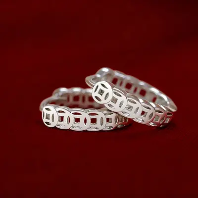 999 silver lucky coin earrings, hollow design premium quality