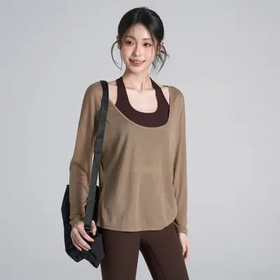 Damen-Langarm-Yoga-Überwurf, Plus Size, Herbst - 4