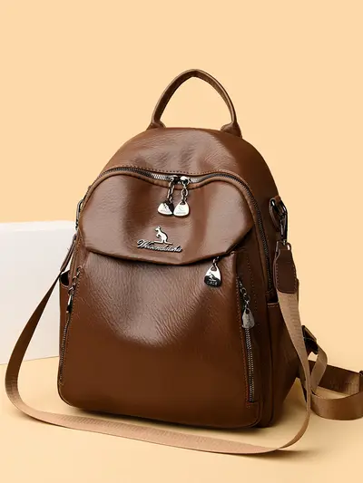 Women's Retro PU Soft Leather Backpack for Commuting - 3