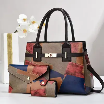 Three-Piece Women's Bag Set: Handbag, Shoulder and Crossbody Bag - 8