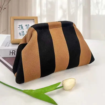 Knitted Striped Cloud-Shaped Women's Cosmetic Bag, Large Capacity - 11