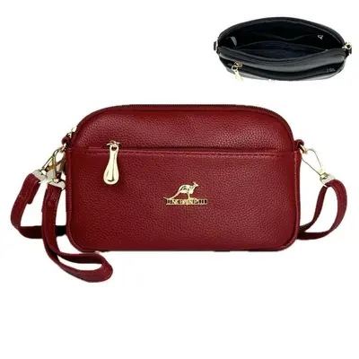 Women's Soft Leather Crossbody Bag Multi-Layer Mom Bag - 12