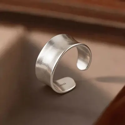 S925 Sterling Silver Wide Face Matte Irregular Ring Women's Luxury High-End Finger Ring Punk Fashion Index Finger Ring Wholesale - 7