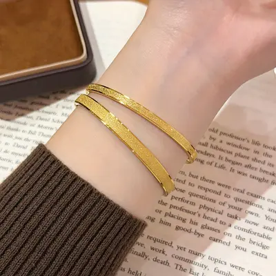 Altın bilezik, titanyum çelik, mat, solmayan, toka kapaklı - 4