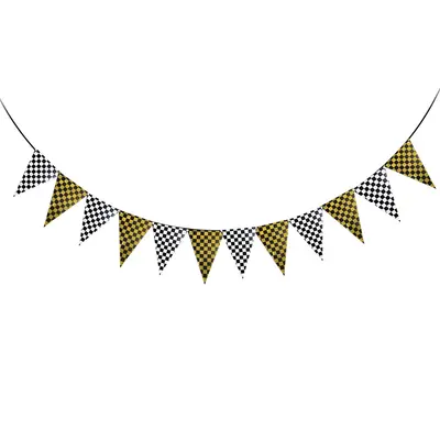 F1 Racing Theme Birthday Pull Flag, Black and White Checkered, Fishtail - 13