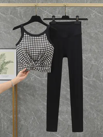 Kadın Kaldırıcı Yoga Pantolonu, Baskılı İki Parça Pilates Fitness Takımı