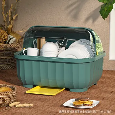 Tableware Storage Box with Lid, Draining Rack