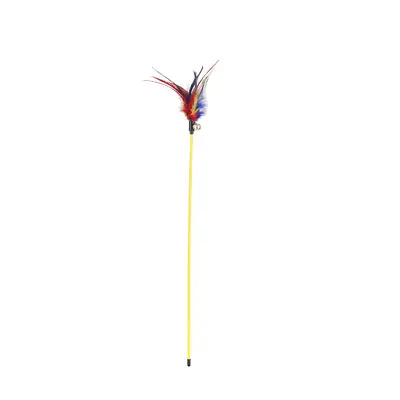 Long Pole Cat Teaser Wand with Colorful Feather and Bell, Replacement Head - 9