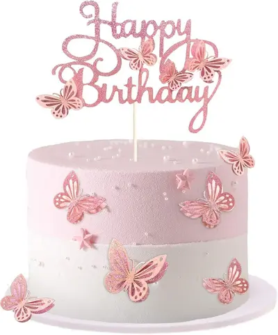 13 pcs Gold Glitter Butterfly Happy Birthday Cake Topper Set - 6
