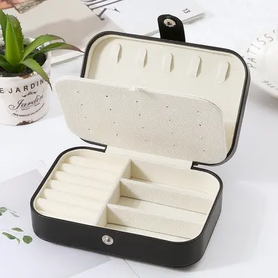 Simple Flip-Top Travel Two-Layer Portable Jewelry Box Ring Necklace Earring Multi-Layer Jewelry Storage Box - 8