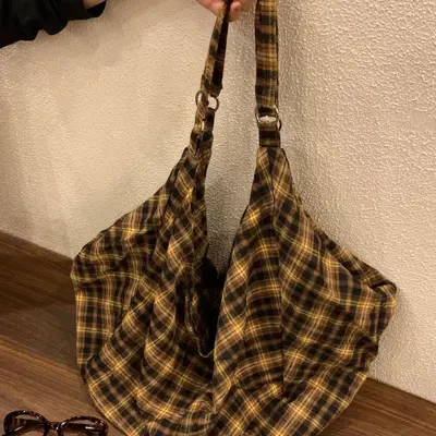 Retro Plaid Canvas Backpack for Women, Large Capacity, 2025 Model