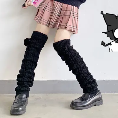 White Fuzzy Leg Warmer Sock Covers for Women, Japanese Style, Autumn Winter - 11