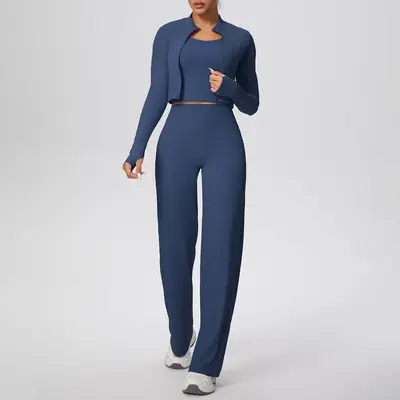 Solid Color High-Elastic Yoga Set, 3-Piece - 9