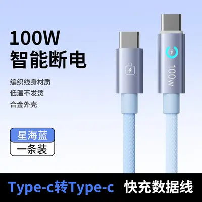 100W Fast Charging USB Type-C Data Cable, Braided, Smart Power-Off - 10