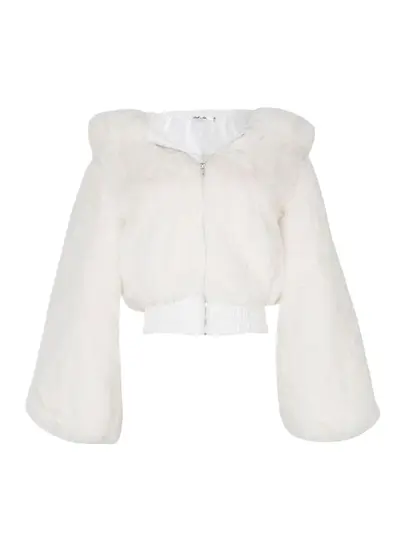 Women's Short Faux Rabbit Fur Hooded Winter Jacket - 5