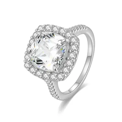 S925 Silver Ring with 5 Carat Square Moissanite, 10x10 mm