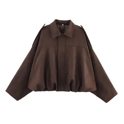 Women's Pilot Jacket with Bat Sleeves and Suede-Look Texture - 8