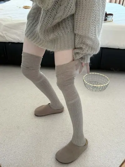 Damen-Overknee-Socken aus nahtloser Baumwolle - 7