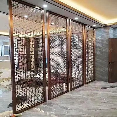 Modern Stainless Steel Folding Screen, Metal Room Divider for Villa and Restaurant - 3