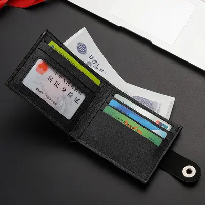 Short Men's Wallet with Button Clasp, Horizontal Style - 3