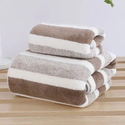Korallenseide Handtuchset, verdickt, saugfähig, gestreift - 7
