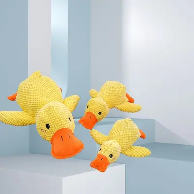 Plush Dog Toy with Squeaker, Yellow Duck Pig Design, Chew-Resistant - 3
