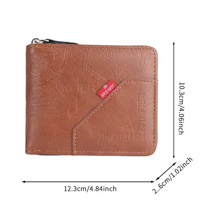 Men's Short Leather Wallet with Zipper and Coin Pocket - 6