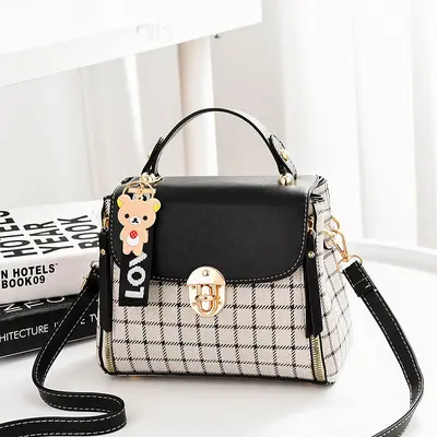 Plaid Women's Handbag, Single-Shoulder Strap Bag with Charm - 6