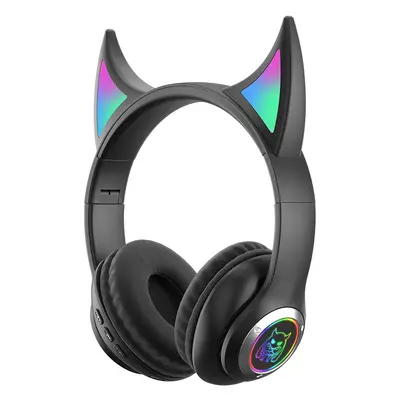 Glänzende und stilvolle Bluetooth-Kopfhörer mit Teufelskopf-Design, hochauflösende und klare Soundqualität, Sport-Gaming-Kopfhörer mit langer Akkulaufzeit