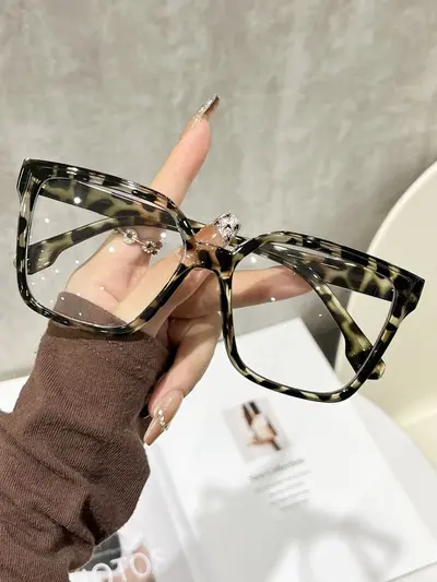 Large Retro Square Frame Glasses for Men and Women, Plain Lens - 7