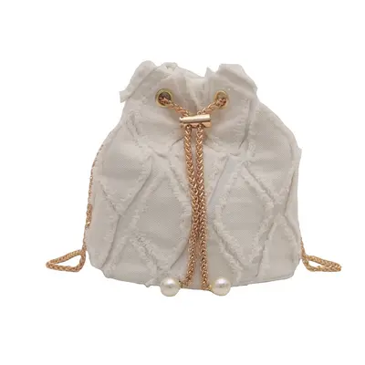 Women's Denim Chain Bucket Bag, Single-Shoulder Crossbody - 8