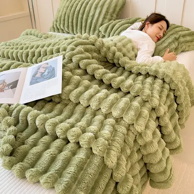 Rabbit Fur Plush Blanket, Thick Coral Fleece Winter Throw - 10