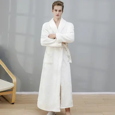 Damen-Nachthemd Herbst und Winter Lang Korallen-Fleece Plus Samt Verdickt Doppel-Bademantel Flanell Herren-Pyjama Winter Hauskleidung - 11