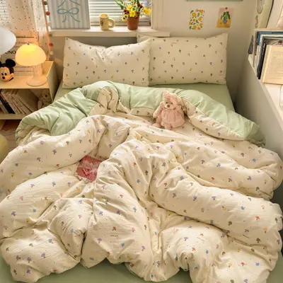 A sınıfı anne-bebek seviyesi süper yumuşak dört parçalı sulu yıkanmış pamuk yatak çarşafı nevresim öğrenci yurdu yatak çarşafı üç parçalı yatak takımı yatak örtüleri 4 - 9