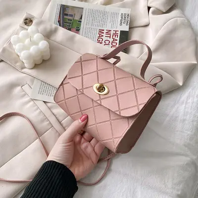 Small Square Lattice Pattern Women's Single Shoulder Bag with Round Lock - 4