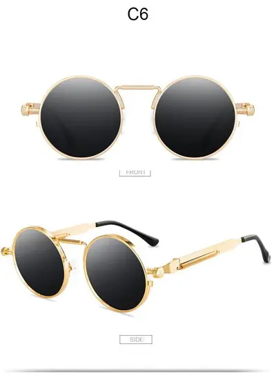 Retro Round Sunglasses, UV Protection, Spring Hinge - 11